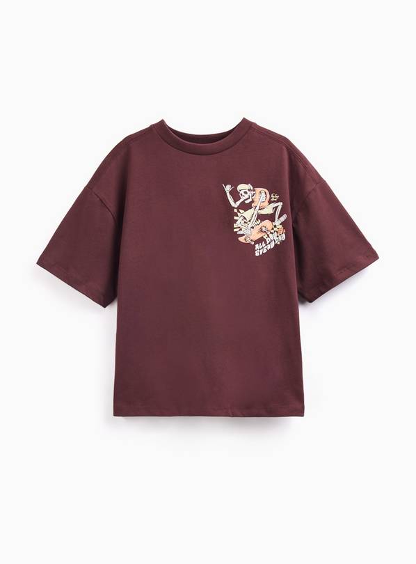 Burgundy Skating Skeleton Graphic Print T-Shirt 6 years